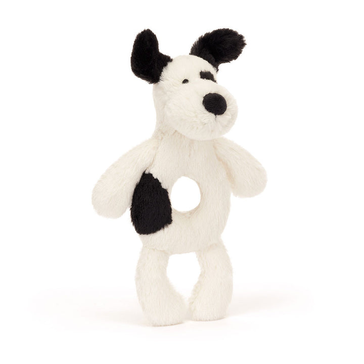 Jellycat Bashful Biscuit and Cream Puppy Rufferty Ring Rattle featuring a soft puppy and an easy-to-grasp ring.