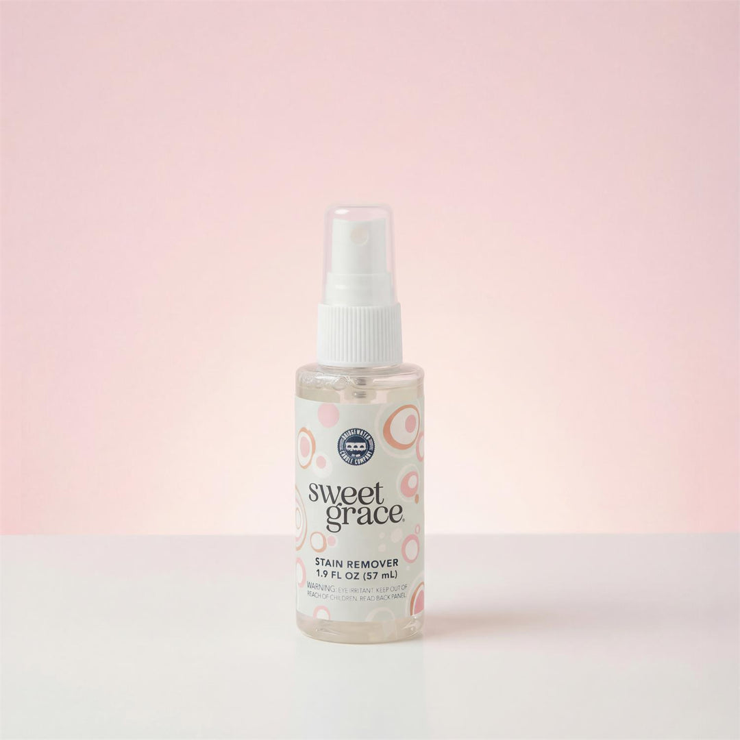Sweet Grace Travel Stain Remover Spray 1.9 oz bottle featuring the signature purple-toned Bridgewater Candle branding.