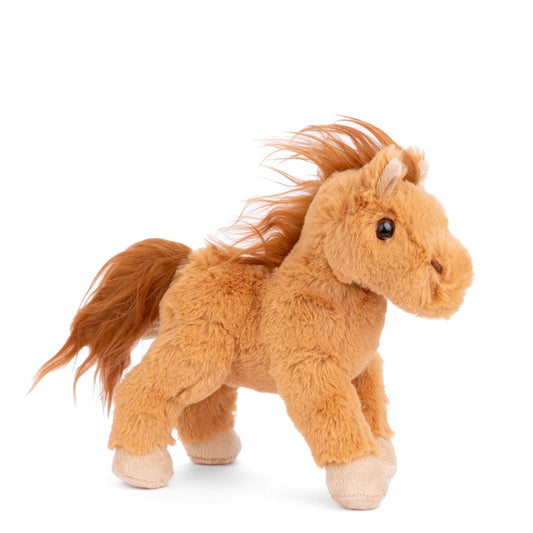 Small brown plush pony named Chocolate from the Bukowski Bears collection with a fuzzy mane and tail.