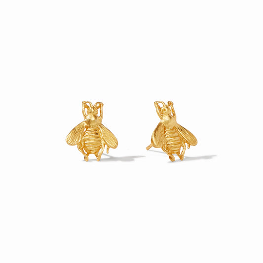 Julie Vos Bee Stud earrings in 24K gold plate featuring a detailed honeybee design.
