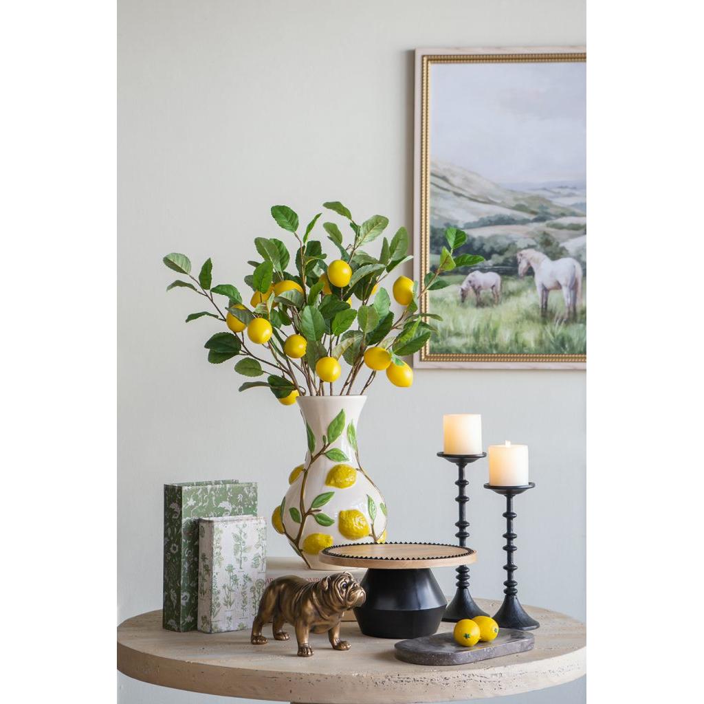 White Ceramic Vase with Vibrant Yellow Lemon Accents