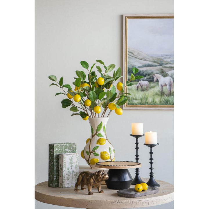 White Ceramic Vase with Vibrant Yellow Lemon Accents