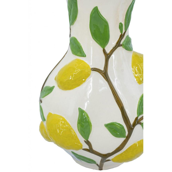 White Ceramic Vase with Vibrant Yellow Lemon Accents