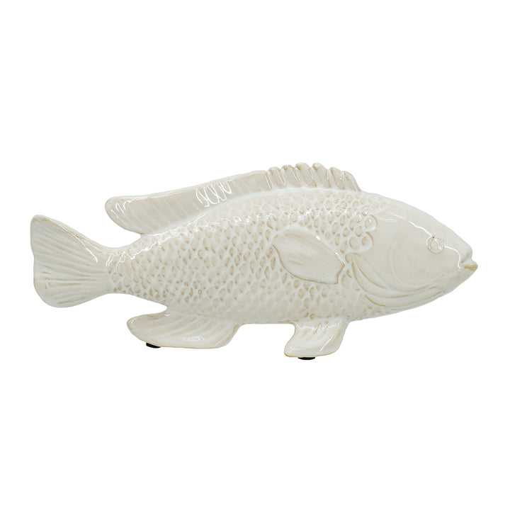 Lifelike Ceramic Fish Figurine with Glossy Cream Finish