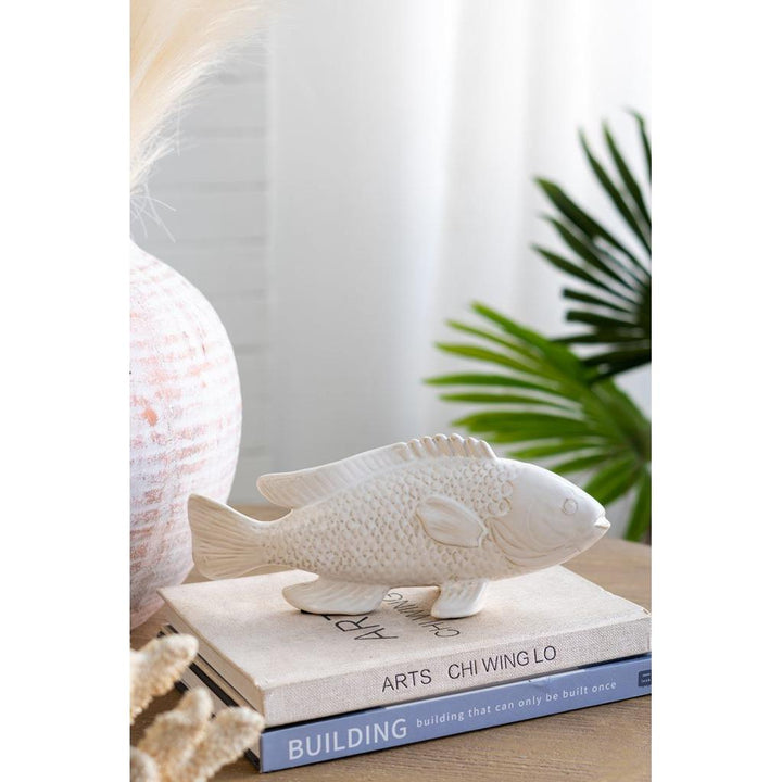 Lifelike Ceramic Fish Figurine with Glossy Cream Finish