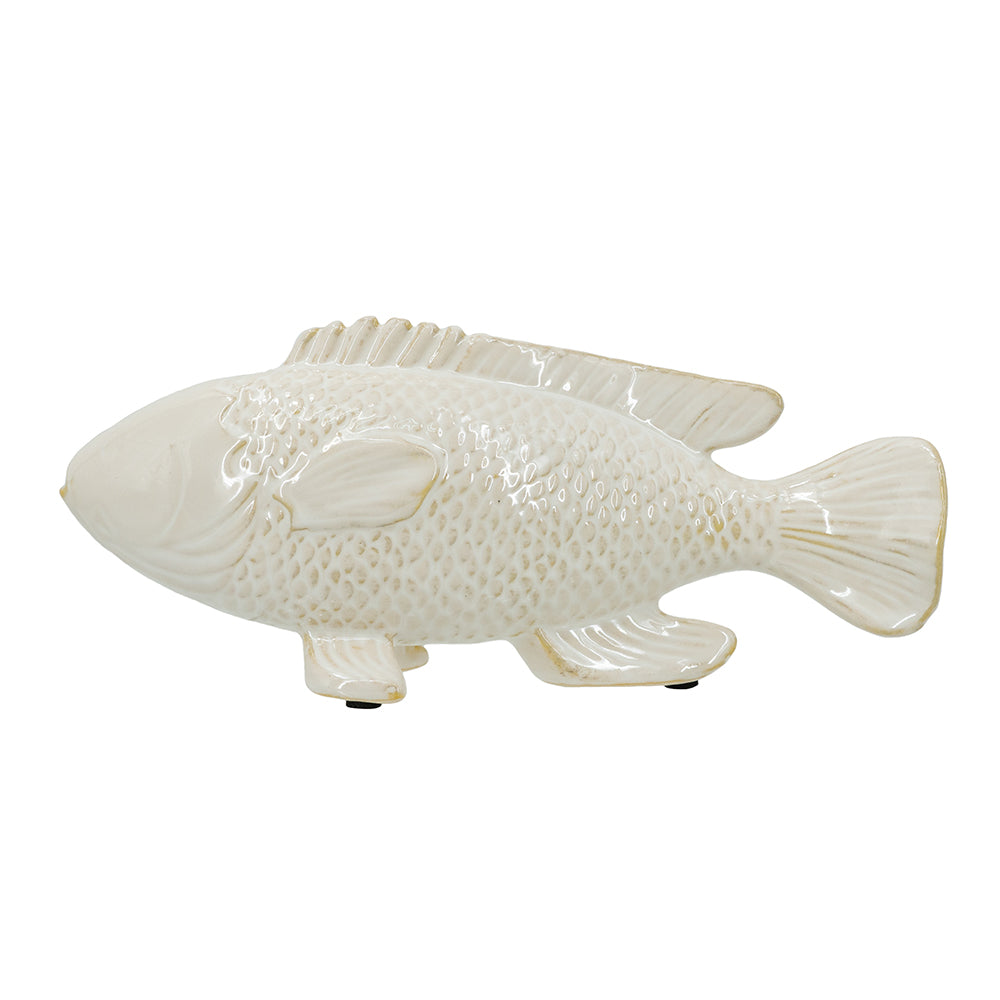 Lifelike Ceramic Fish Figurine with Glossy Cream Finish