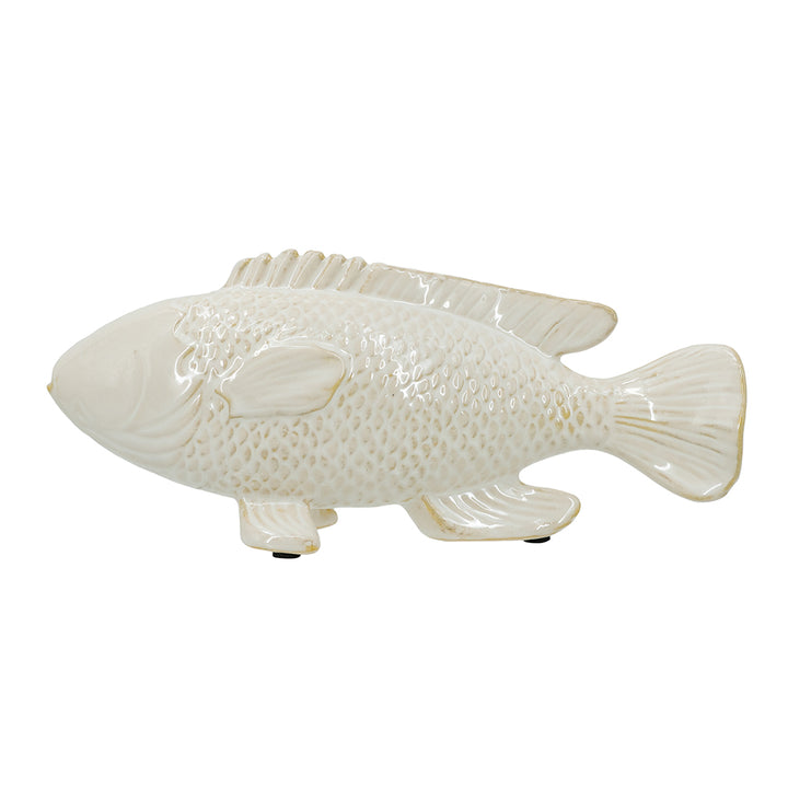 Lifelike Ceramic Fish Figurine with Glossy Cream Finish