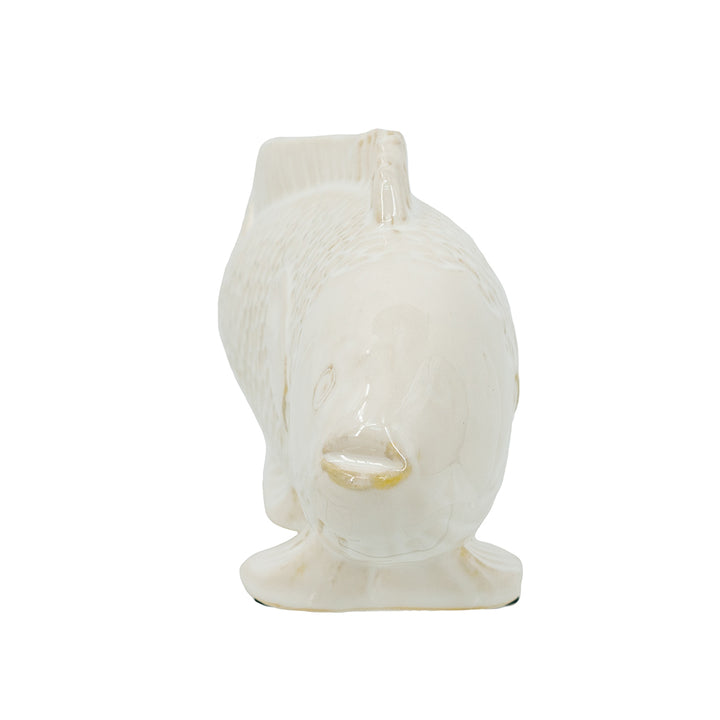Lifelike Ceramic Fish Figurine with Glossy Cream Finish