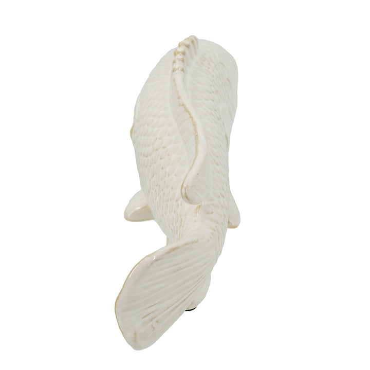 Lifelike Ceramic Fish Figurine with Glossy Cream Finish