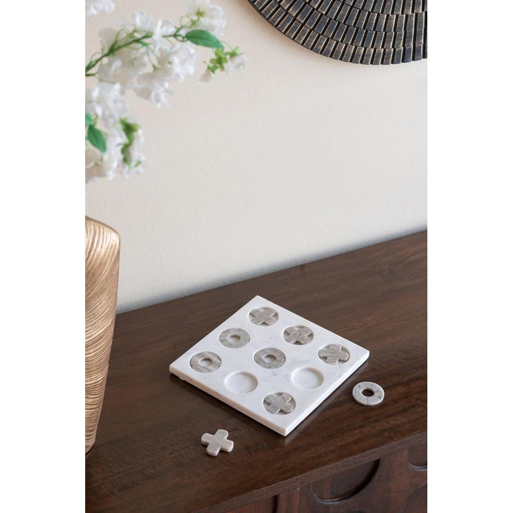White Marble Tic-Tac-Toe Set