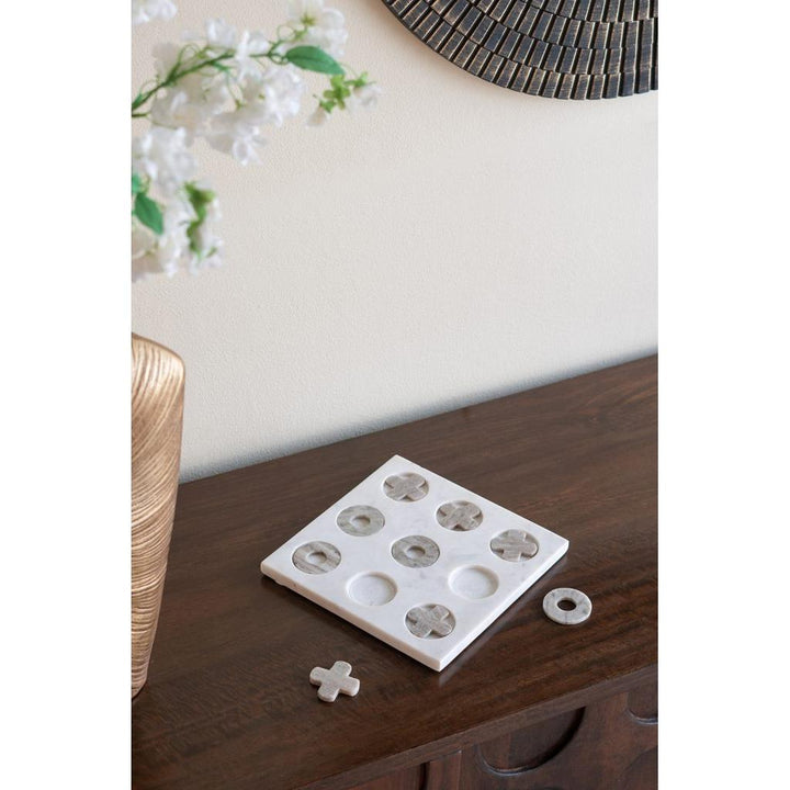 White Marble Tic-Tac-Toe Set