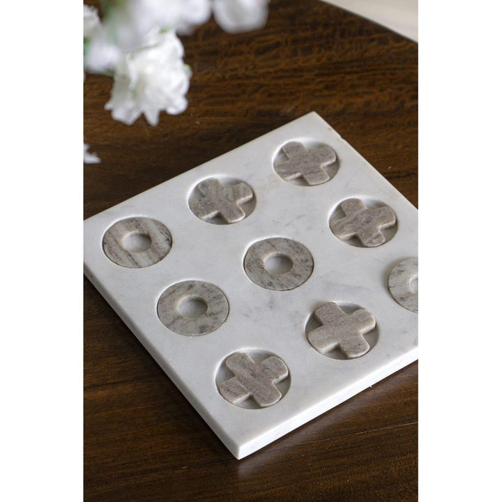 White Marble Tic-Tac-Toe Set