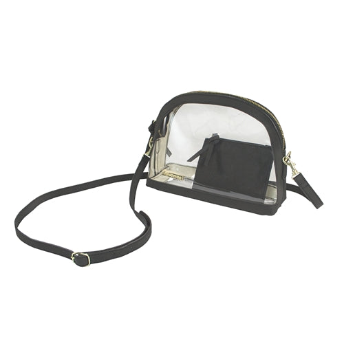 Half Moon Clear Crossbody-Black Accents