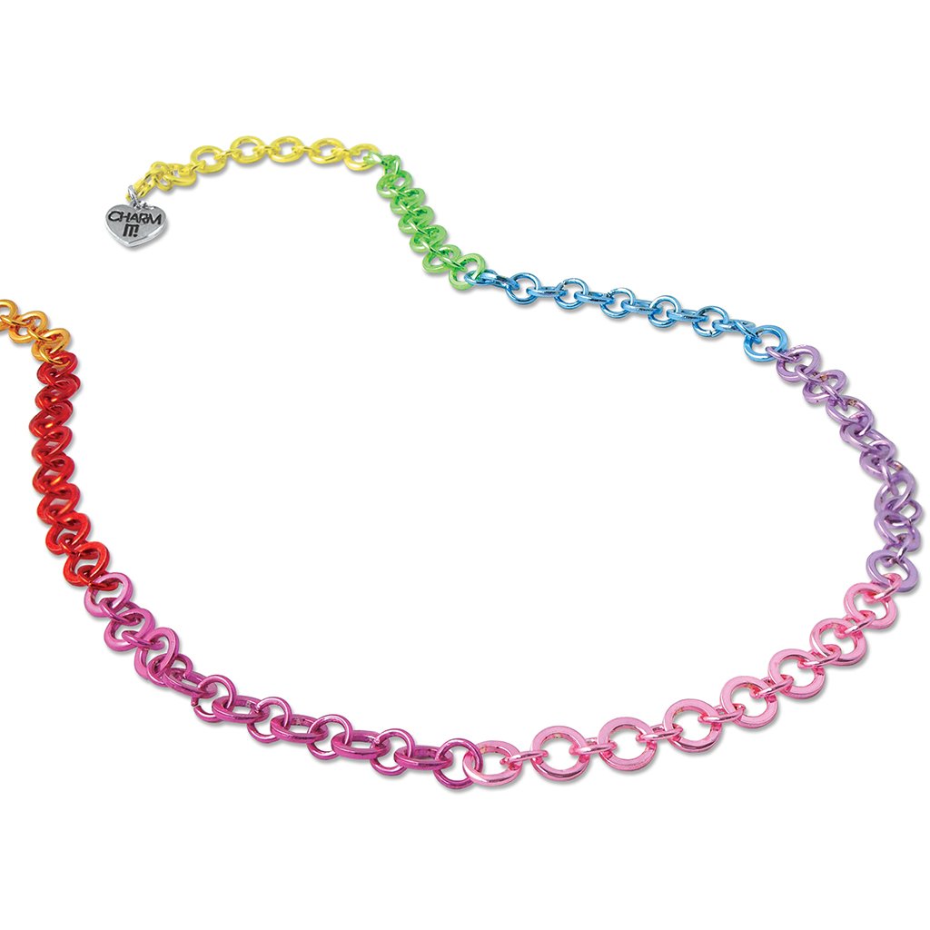 Charm It Rainbow Chain Necklace, an adjustable rainbow link charm necklace for girls