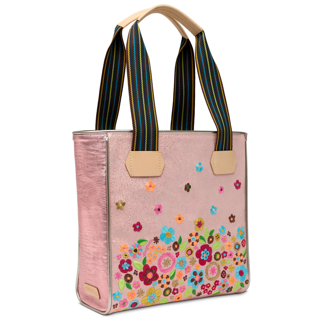 Consuela Rosaline Classic Tote - Pink Glitter &amp; Floral Embroidered Bag