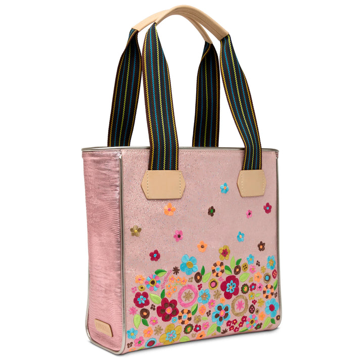 Consuela Rosaline Classic Tote - Pink Glitter &amp; Floral Embroidered Bag