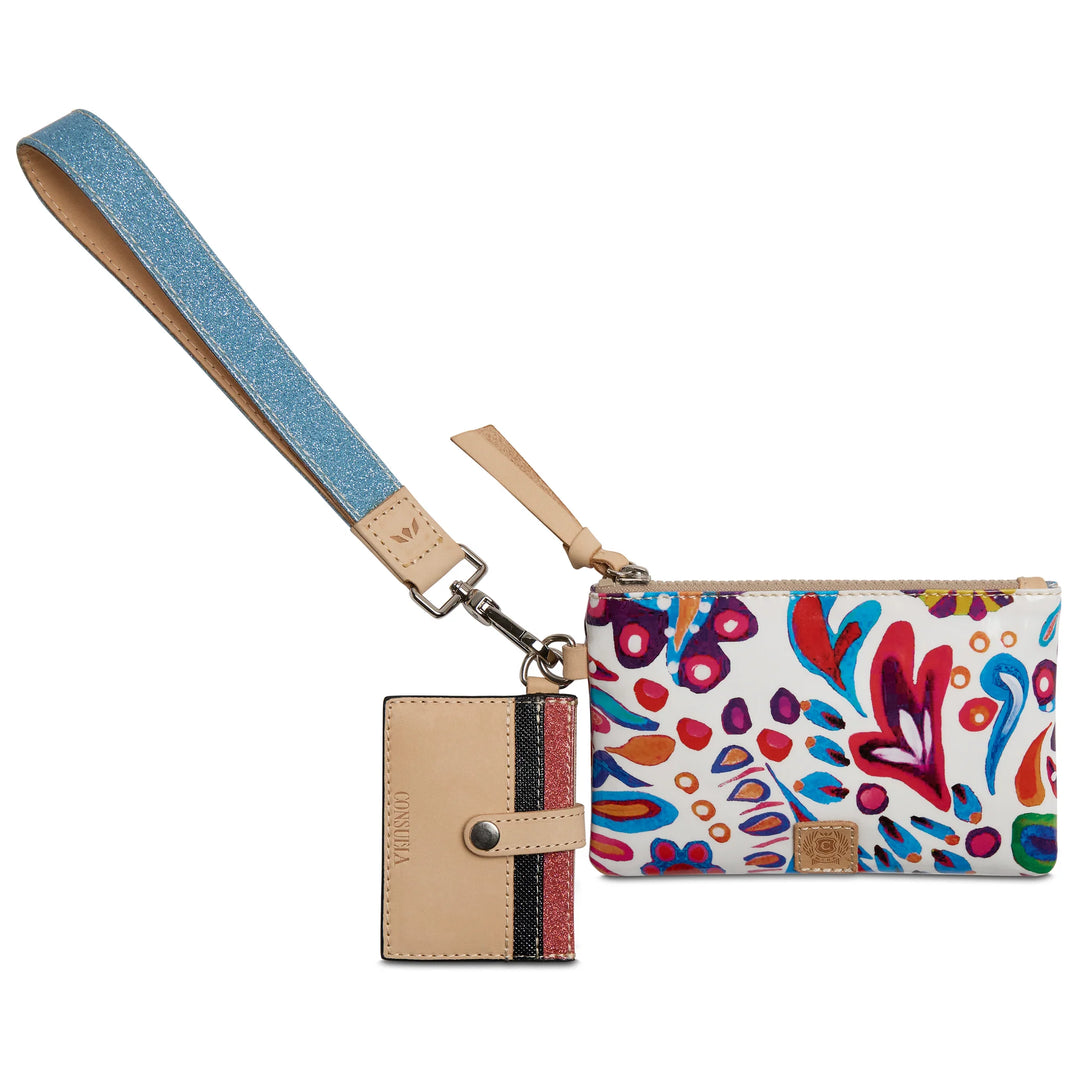 Consuela Bianca Combi Wristlet with vibrant floral pattern; featuring card slots and a wristlet strap in durable ConsuelaCloth™.