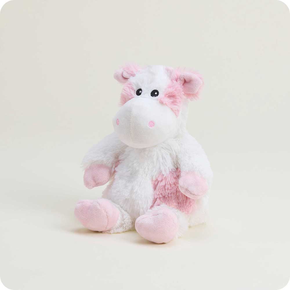 Microwavable strawberry cow plush by Warmies, soothing heat pad stuffed animal