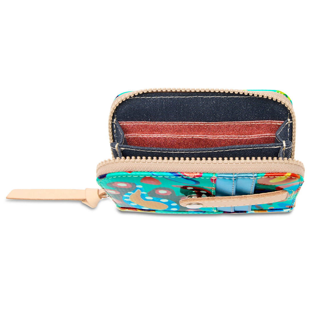 Consuela Cyndi Zippy Wallet featuring a premium black leather exterior.
