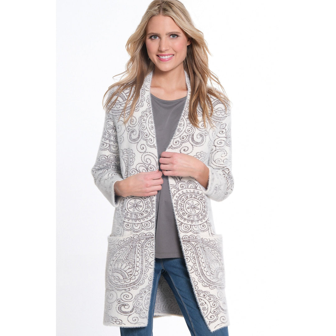 3/4 Sleeve Shawl Collar 2 Pocket Open Front Long Sleeve Cardigan