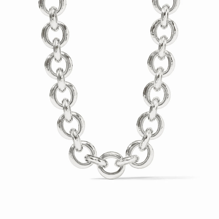 Julie Vos Cannes Link Necklace in silver; heavy high-polish links with a toggle closure and hand-hammered details.