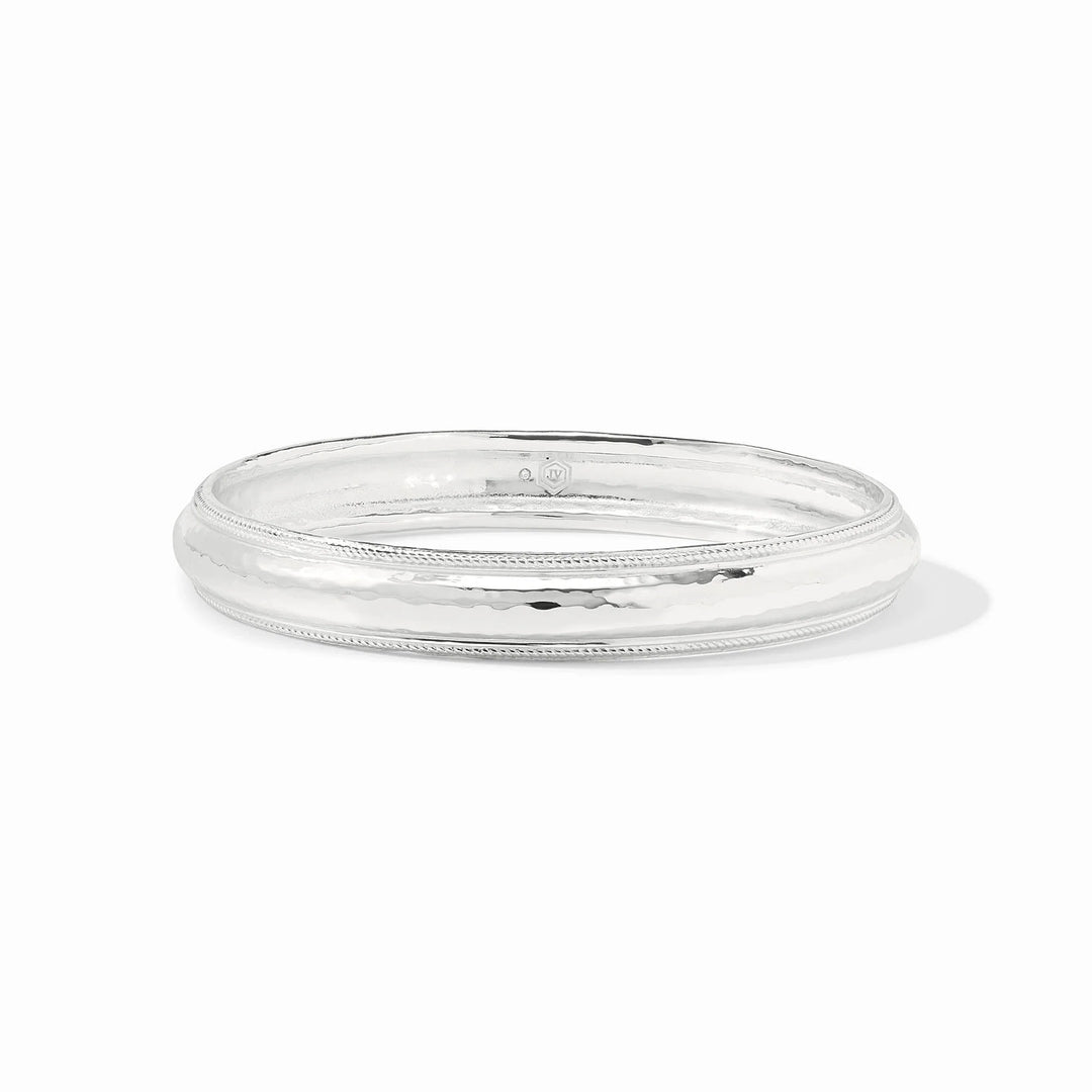Julie Vos Cannes Bangle in silver featuring a signature hand-hammered texture and polished finish.