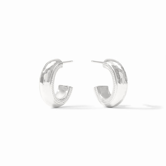 Julie Vos Cannes Silver Hoop earrings featuring a signature architectural texture and pure silver plating.