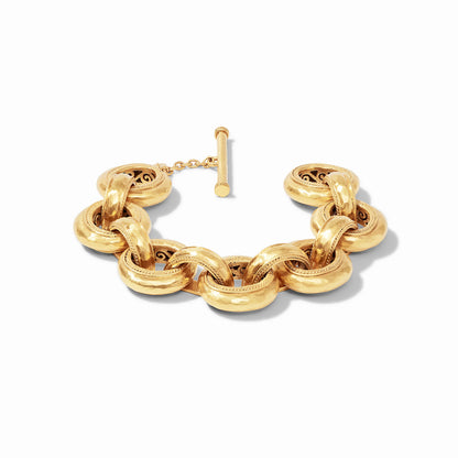 Julie Vos Cannes Gold Demi Link Bracelet; featuring hammered 24K gold plated links and a toggle clasp.