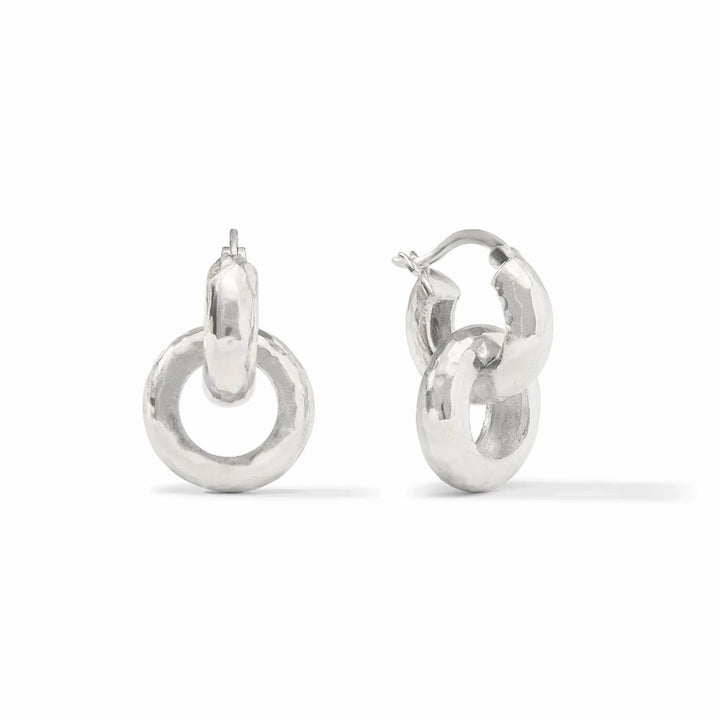 Julie Vos Cataline 2-in-1 earrings in silver; features a hinged hoop with a removable white glass pearl charm.