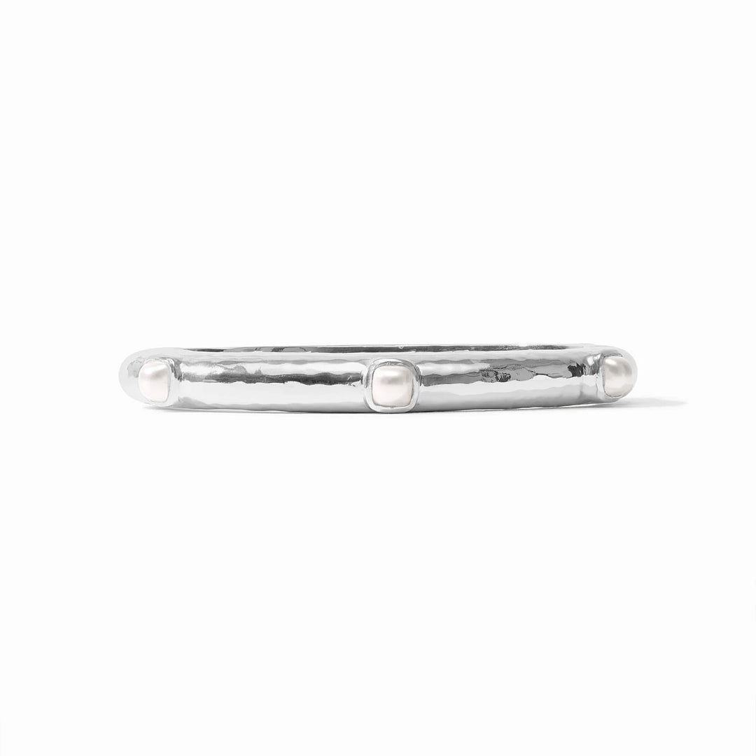 Catalina Stone Hinge Bangle - Silver - Hand-Hammered Hinged Bangle