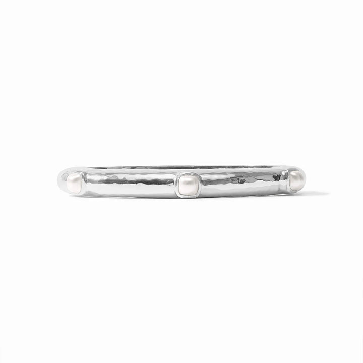 Catalina Stone Hinge Bangle - Silver - Hand-Hammered Hinged Bangle