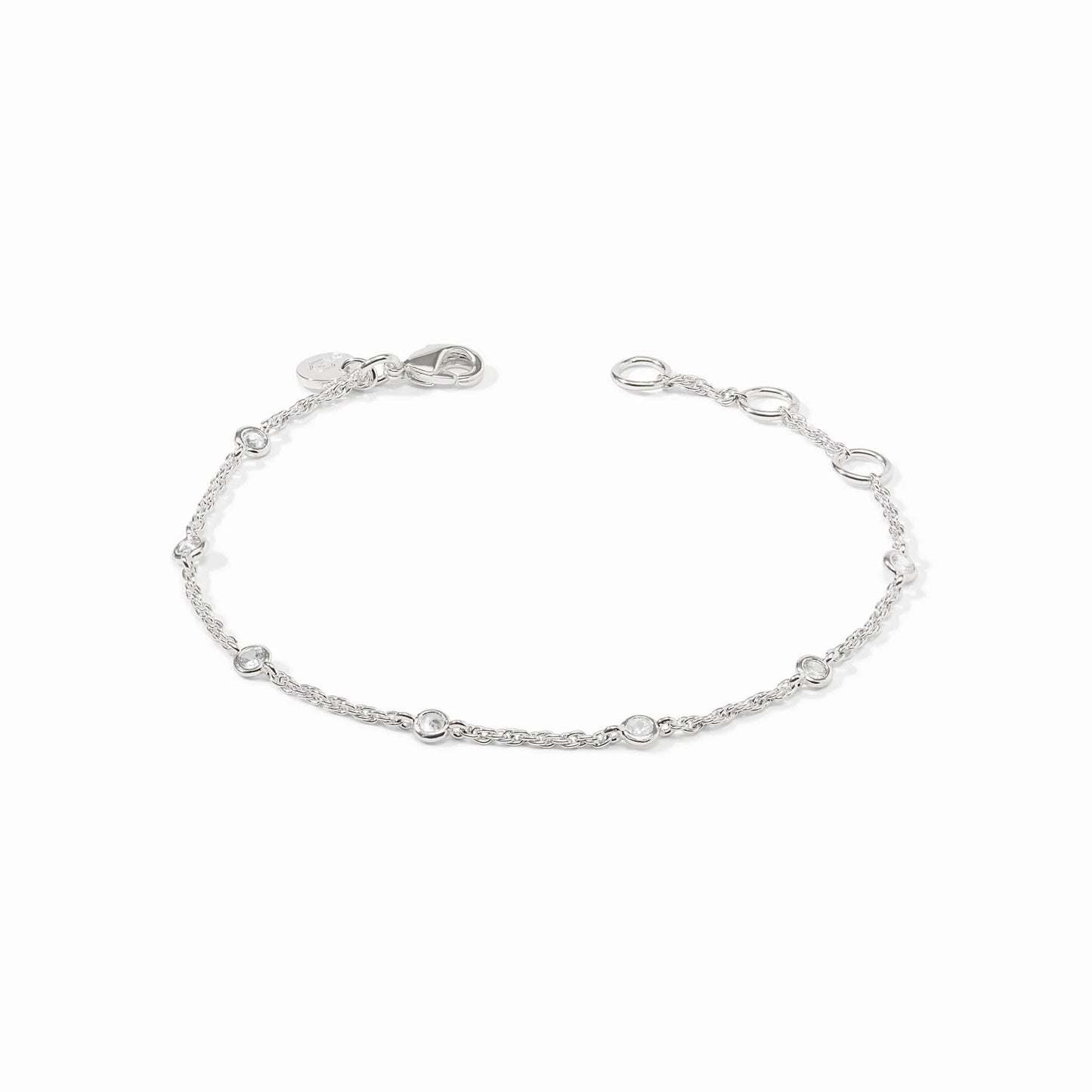 Julie Vos Celeste Delicate Silver Bracelet featuring a thin chain and sparkling cubic zirconia accents.