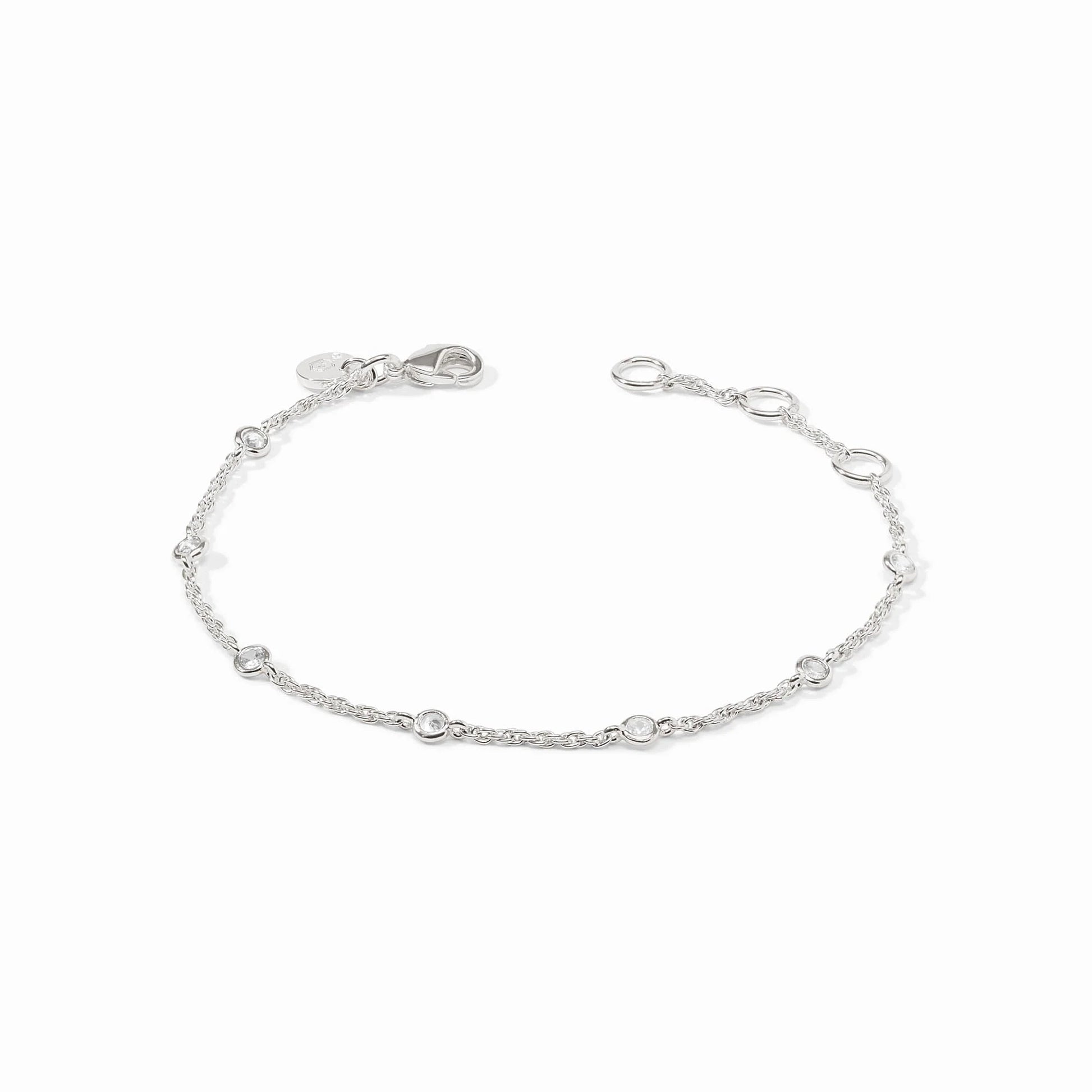 Julie Vos Celeste Delicate Silver Bracelet featuring a thin chain and sparkling cubic zirconia accents.
