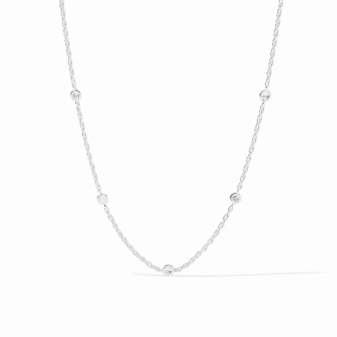 Julie Vos Celeste Delicate Station Necklace in pure silver featuring shimmering cubic zirconia accents.