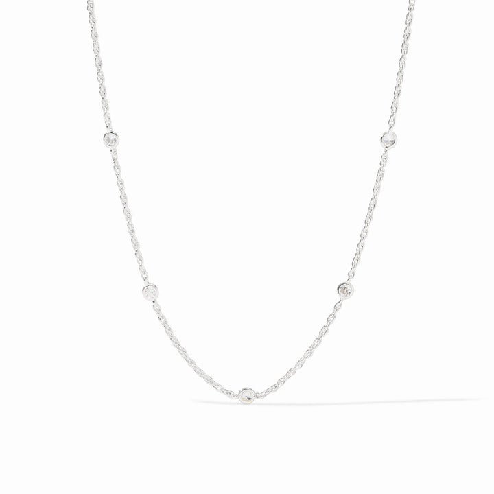Julie Vos Celeste Delicate Station Necklace in pure silver featuring shimmering cubic zirconia accents.