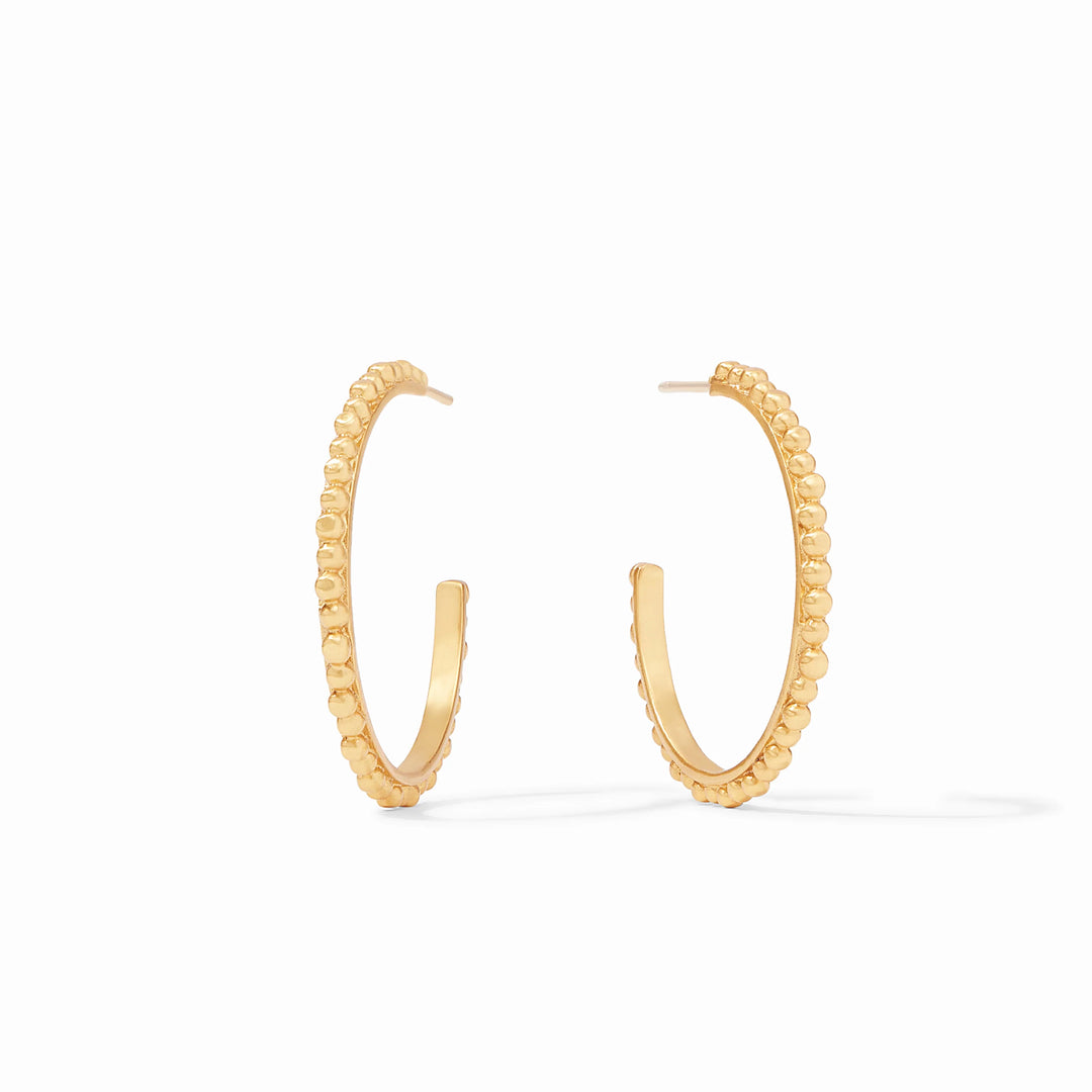 Julie Vos Colette Bead Hoop earrings in 24K gold plate; features a textured beaded design and available in three sizes.