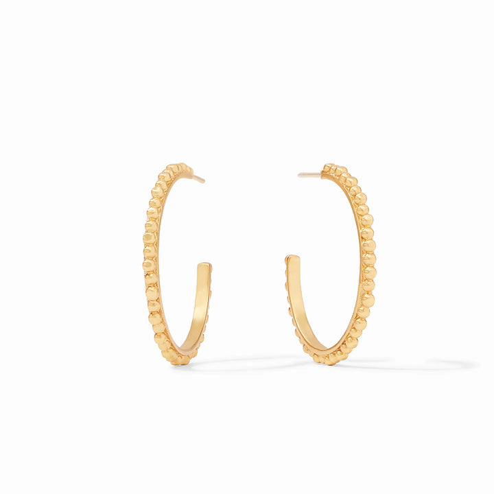 Julie Vos Colette Bead Hoop earrings in 24K gold plate; features a textured beaded design and available in three sizes.
