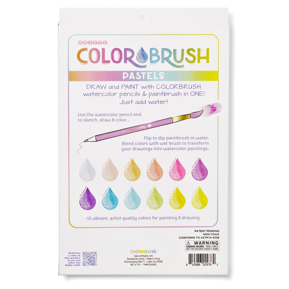 Snifty Pastel Colorbrush kit featuring 12 double-ended pastel watercolor pencils in a clear case.