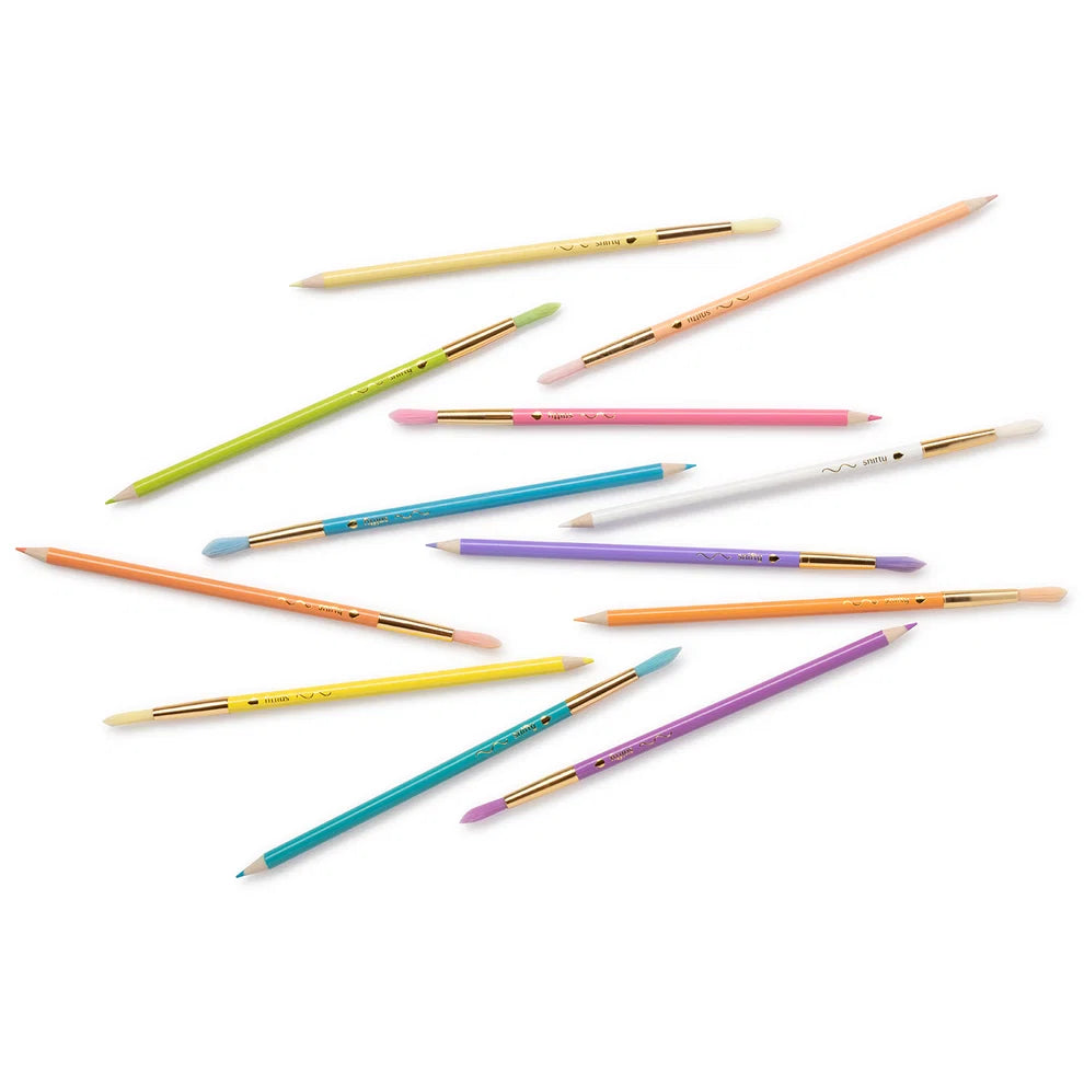 Snifty Pastel Colorbrush kit featuring 12 double-ended pastel watercolor pencils in a clear case.