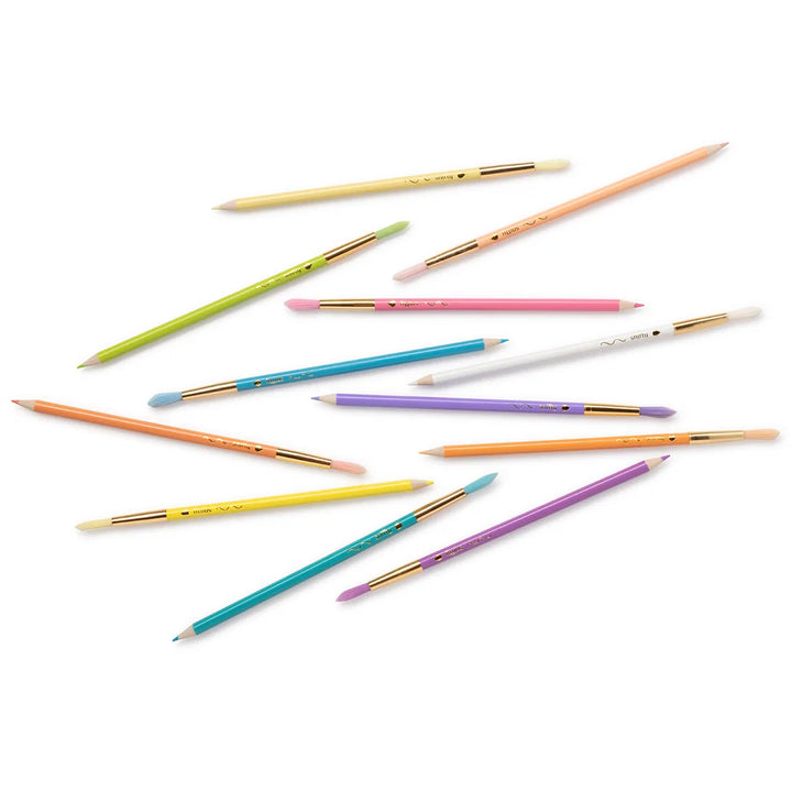 Snifty Pastel Colorbrush kit featuring 12 double-ended pastel watercolor pencils in a clear case.