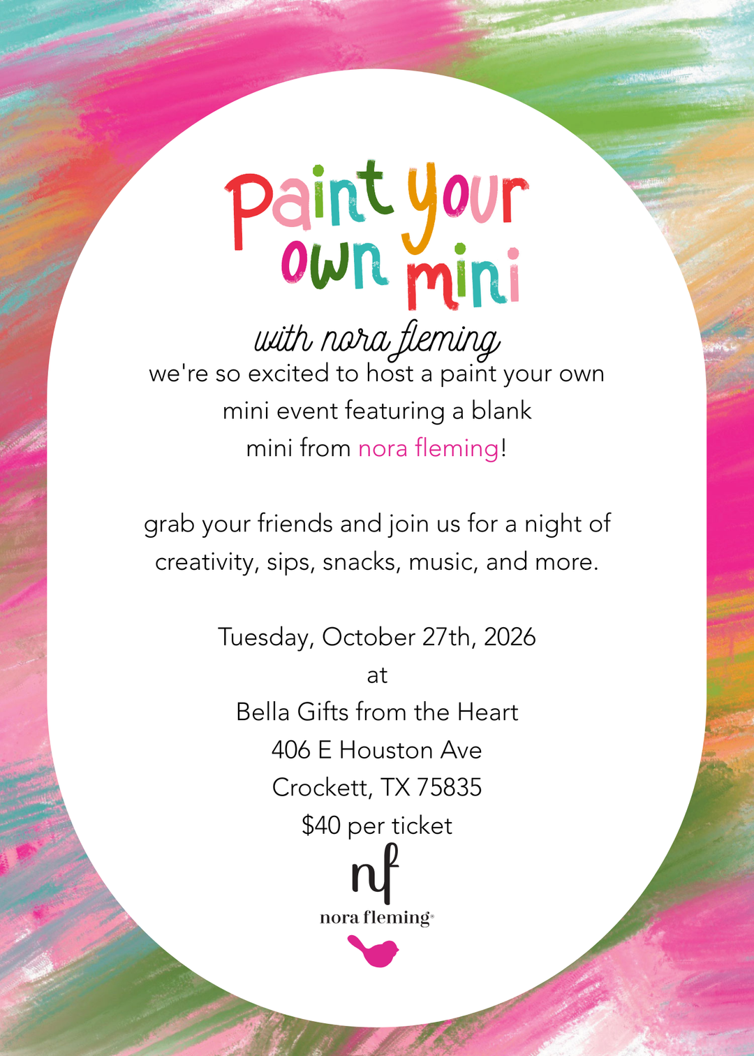 Nora Fleming Paint Your Own Mini Event Ticket