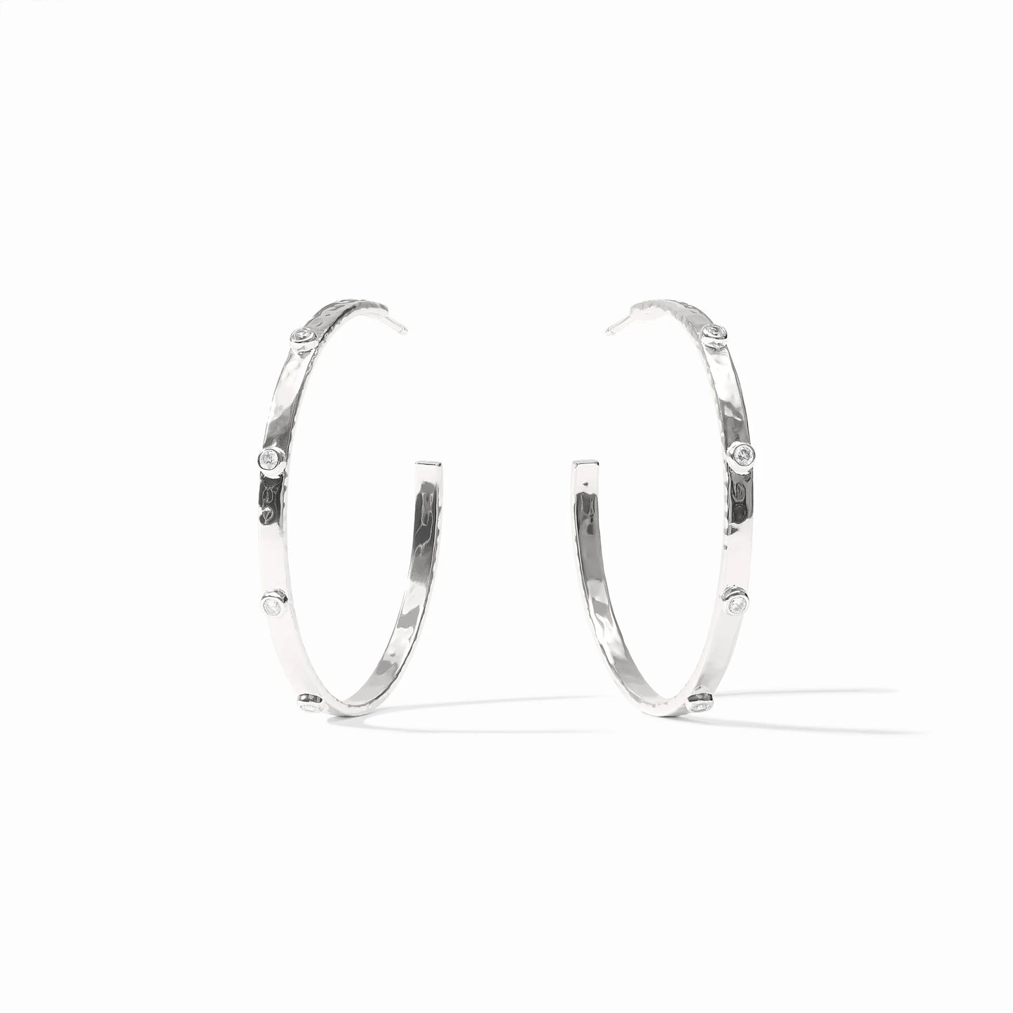 Crescent Stone Silver Hoop