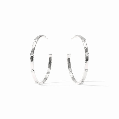 Crescent Stone Silver Hoop