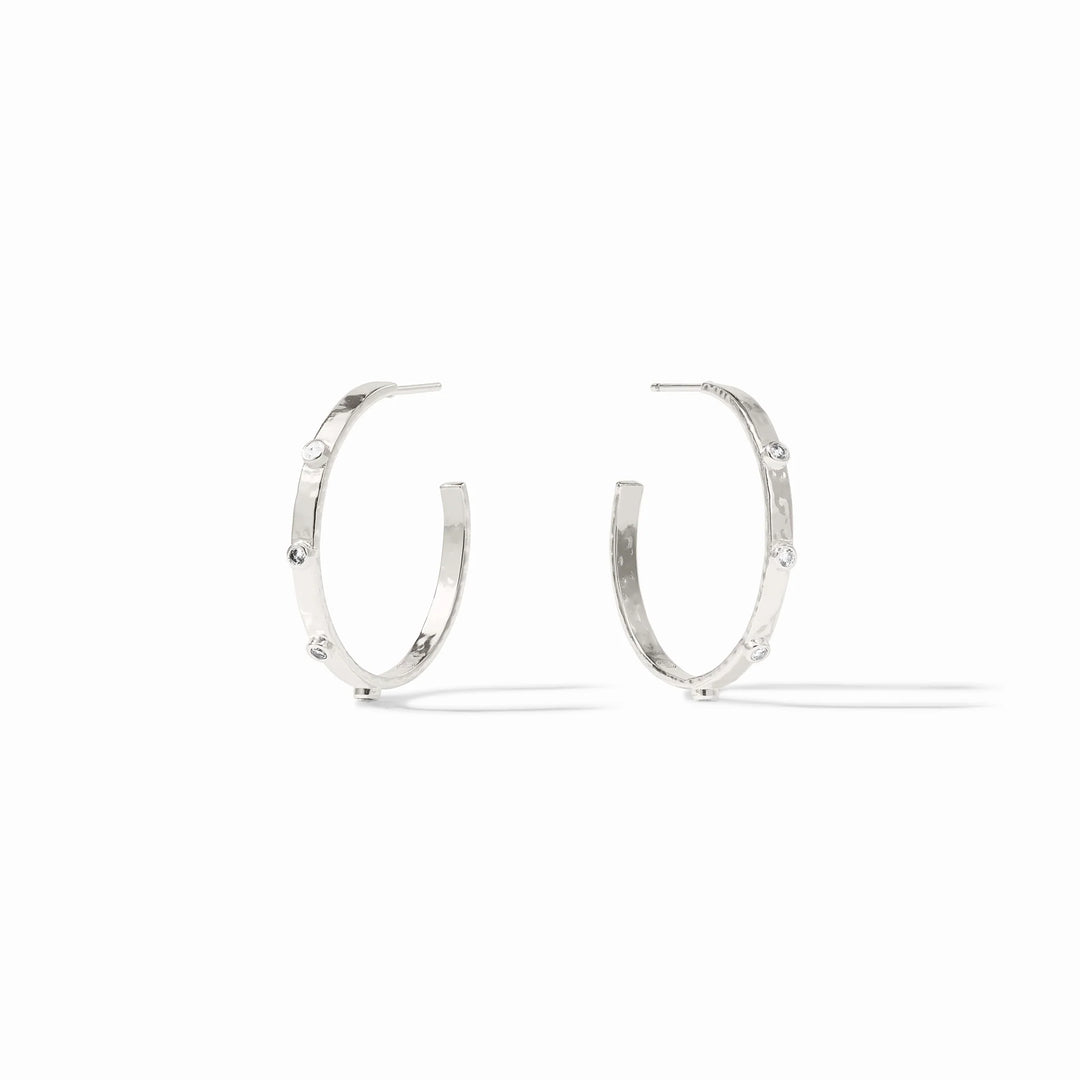 A side-by-side view of the Crescent Stone Silver Hoop in Medium, Large, and Extra Large sizes.
