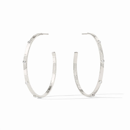 Crescent Stone Silver Hoop