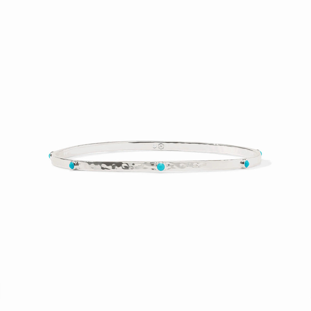 Julie Vos Crescent Stone Bangle in silver featuring a Turquoise stone accent and a polished silver finish.