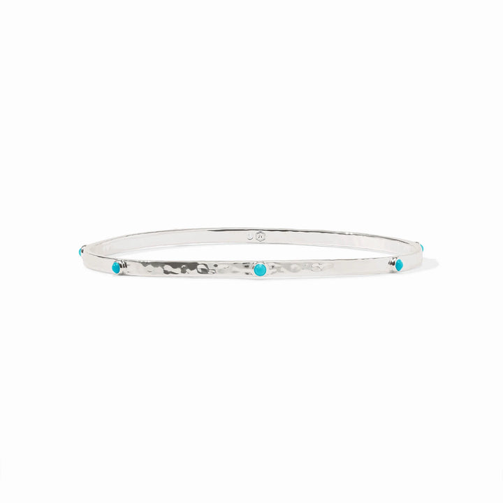 Julie Vos Crescent Stone Bangle in silver featuring a Turquoise stone accent and a polished silver finish.