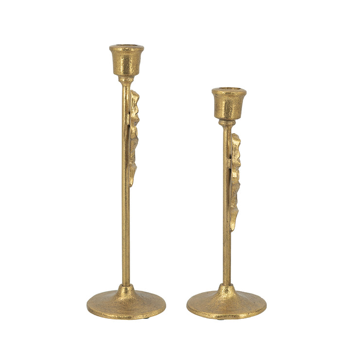 Gold Cast Iron Candle Holder with Playful Bow, Set of 2