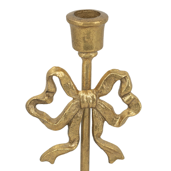 Gold Cast Iron Candle Holder with Playful Bow, Set of 2