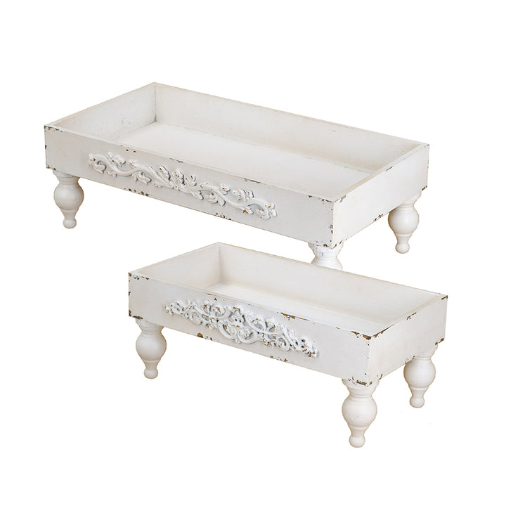 Decorative Fir Wood and Resin Riser with Distressed White Finish